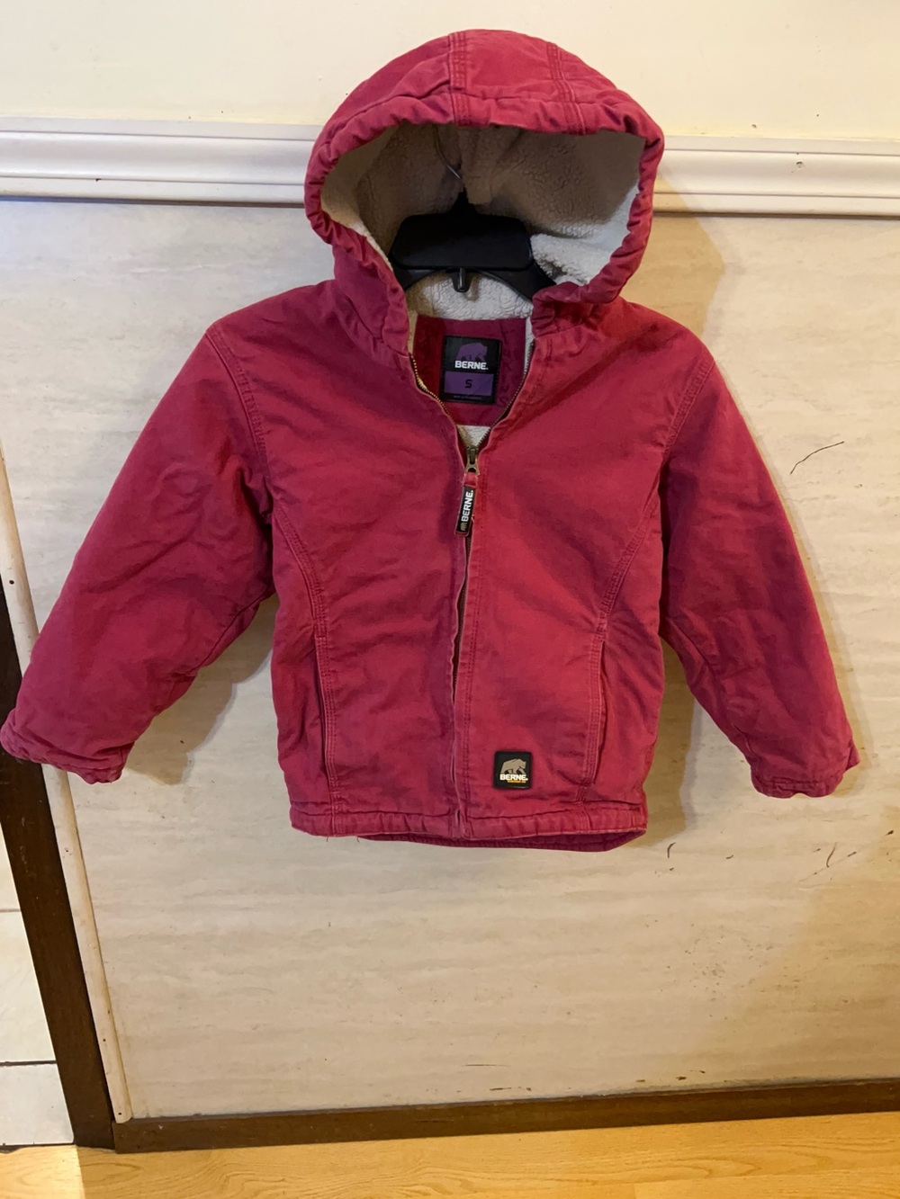 Berne Apparel Youth Sherpa-Lined Softstone Duck Hooded Jacket.